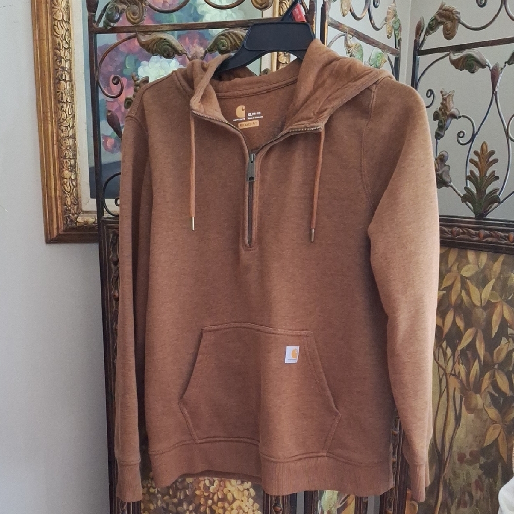 Carhartt Womens Brown Hooded Quarter-Zip Sweatshirt